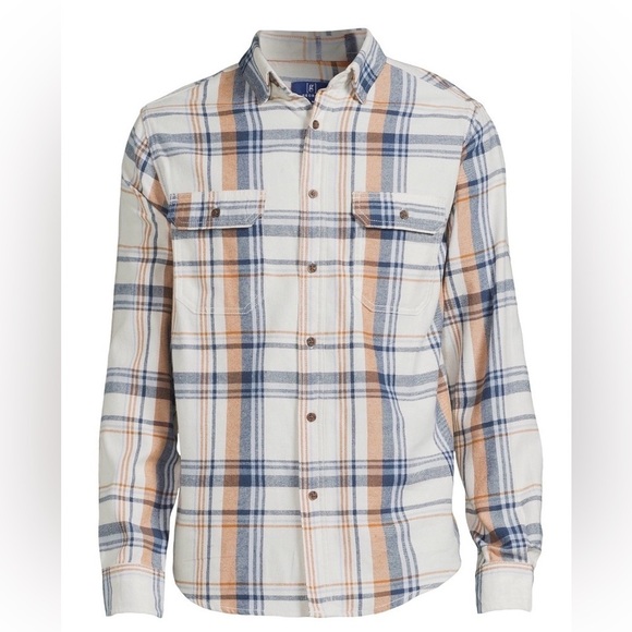 George Other - NWT George Men's M Medium Flannel Shirt White Blue Orange Plaid Button Up Soft